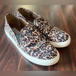 Steve Madden Womens Shoes Size 8.5 Symba Leopard Slip On Flats Brown Black
